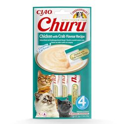 Ciao Churu Sticks by INABA Cat Treat - Chicken & Crab Flavour (4 x 14g) / Soft & Creamy Cat Treat, Delicious & Healthy Snack, Squeezable Purée Food Topper, Pill Assist, Natural, Grain Free