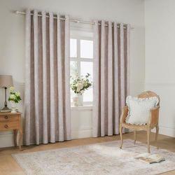 Wylder Nature Paire de Rideaux occultants à œillets Bella – 100% Coton, Doublure à Motif Floral botanique Naturel (Naturel – L 137 x l 168 cm – 2 Panneaux)