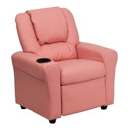 Flash Meuble Contemporain Beige en Vinyle Enfants inclinable avec Porte-gobelet et appuie-tête