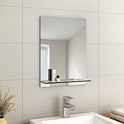 EMKE Specchio senza cornice con mensola, piccolo specchio da parete per bagno con contenitore, specchio rettangolare da 45 x 60 cm