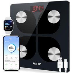 RENPHO USB Oplaadbare Bluetooth-lichaamsvetweegschaal, Hoge Precisie Digitale Badkamerweegschaal Smart BMI-schaal Lichaamssamenstelling Monitor met Smartphone-app