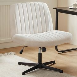 Sweetcrispy Criss Cross Chaise de Bureau avec Pieds, sans accoudoirs et sans Roues, pivotante, Large siège réglable en Hauteur, en Tissu, Moderne, Beige
