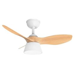 Eden pulse ventilator, wit en beuken, 3 vleugels, geïntegreerde led, 36 W, 2680 lm, 3 instelbare temperaturen, 35/47,5 x 82 x 82 cm
