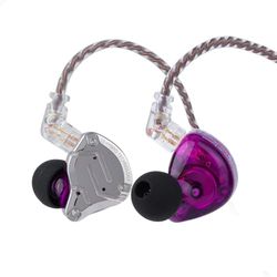 Linsoul KZ ZS10 Pro, 4BA+1DD 5 Driver in Ear Monitor, HiFi bedrade oordopjes, Oordopjes voor gamers, Hybride IEM koptelefoon met roestvrij stalen front, 2 Pin afneembare kabel(Purper,Zonder Mic)