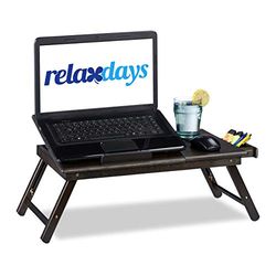 Relaxdays Tavolino Porta PC, Supporto Regolabile per Laptop, da Letto o Divano, con Cassetto, HLP 24x60x35 cm, Marrone