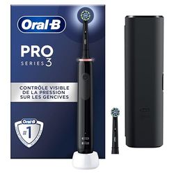 Oral-B Pro 3 3500 Brosse À Dents Électrique, Avec Capteur De Pression Pour Protéger Les Gencives, 3 Modes De Nettoyage, 1 Manche Noir, 1 Étui De Voyage, 2 Brossettes Rondes De Rechange
