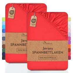 NatureMark 2-pak kinderhoeslakens van jersey. hoeslaken 100% katoen in vele maten en kleuren BRANDKWALITEIT ÖKOTEX Standaard 100. 70x140 cm. Rood