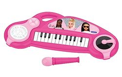 Lexibook, Barbie, Elektroniskt piano för barn med ljuseffekter, mikrofon, trummor, inbyggd högtalare, demolåtar, DJ-spelare, rosa, K704BB