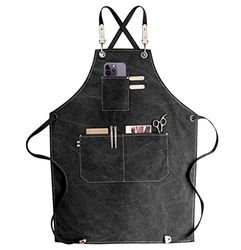 carrotez Delantal de chef, resistente a las gotas de agua, lona de algodón con espalda cruzada, ajustable, M-XXL, negro, talla única