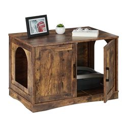 Relaxdays XL Mobile Lettiera per Gatti, Armadietto con 2 Porte Ingresso Aperto, 50x75,5x50 cm, Casetta per Mici, Marrone, Fibra di Legno