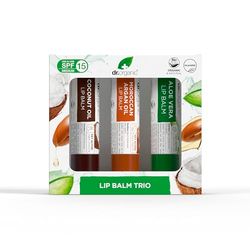Set de Bálsamos Labiales Dr Organic, SPF 15, Multipack Variado con Aloe Vera, Aceite de Argán, Aceite de Coco, Natural, Libre de Crueldad, Sin Parabenos ni SLS, Orgánico, 5.7ml.