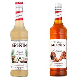 MONIN Premium Coconut Syrup 700 ml & Premium Caramel Syrup 1 L