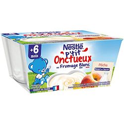 Nestlé Bébé P'tit Onctueux au Fromage Blanc Pêche - Laitage dès 6 mois 4 x 100g