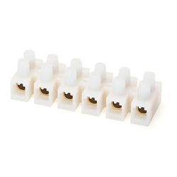 PA18 terminal block, with elegant white concave base.Features 6 pins for secure connections.Perfect for electrical projects and electronic components.