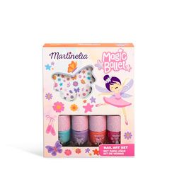 MARTINELIA - Set Manucure Fée et Papillon pour Enfant - 4 Vernis à Ongles Colorés Bleu, Violet, Rose & Orange et Stickers Nail Art Pour Fille - Vernis à Ongles à base d'Eau - Non Toxique
