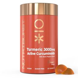 Nutriburst Turmeric Curcumin with Black Pepper Extract - Powerful Antioxidants & Anti-inflammatory, Supports Joint & Muscle Health - Vegan, Sugar Free - 60 Ginger Gummies - 1 Month Supply
