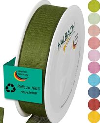 Halbach Seidenbänder Cadeaulint, breedte 25 mm, lengte 25 m, lint made in Germany, cadeaulinten in verschillende kleuren en breedten, perfect voor verpakking en decoratie, kleur: mosgroen