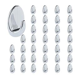 Relaxdays Set de 36 Ganchos Adhesivos, Perchas Pared Autoadhesivas Baño, Toallas, sin Clavos, Plástico Cromado, Plateado