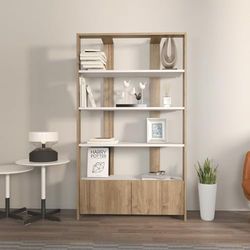 Hanah Home Elegante boekenplank, wit & walnoot, 93,6 x 31,5 x 160 cm, 100% melamine gecoat deelbord, 18 mm dik, stijlvolle opslag voor moderne woningen
