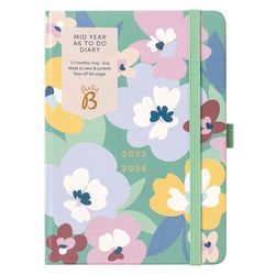 Busy B A6 Diary - Mid-Year Academic Planner - Aug 25 - Aug 26 - Floral Print Journal - Week-to-View with To-Do Lists, Notes Pages, 3 Pockets, Pen Loop, Year Planner & Elastic Closure