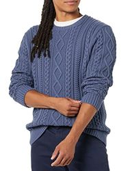 Amazon Essentials Jersey de Manga Larga 100% de Algodón con Trenzado Aran y Cuello Redondo Hombre, Azul Oscuro, XS