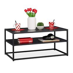 Relaxdays salontafel, rechthoekig & laag, met etage, MDF & metaal, moderne huiskamertafel, HBD 42x90x50 cm, zwart
