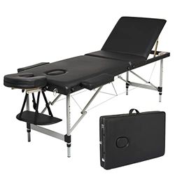 Mondeer Lettino da Massaggi 3 Zone Alluminio Portatile, Tavolo da Massaggio Letto Lettino Spa, Lettino Massaggi Professionale per Estetista e Fisioterapia (Nero)