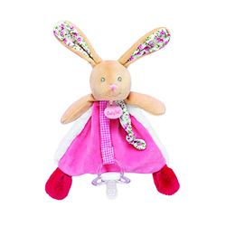 BABY NAT BN0610 Knuffeldier, konijntje, 22 cm, babyroze pluche dier met fopspeenbevestiging, knuffeldier oren en strikken, bloemenprint, cadeau-idee voor geboorte en meisjes