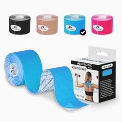 Mobiclinic®, Kinesiotape, Neuro-musculair plakband, 5 m x cm, Sporttape, Verlichting van spierpijn, Geschikt voor verschillende zones, Kinesiologie tape, Face blauw