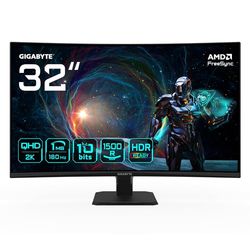 Gigabyte GS32QCA 31.5" QHD Curved Gaming Monitor - 2560 x 1440, 180Hz, 1ms, 250 cd/m², FreeSync, HDR Ready, HDMI 2.0, Displayport 1.4
