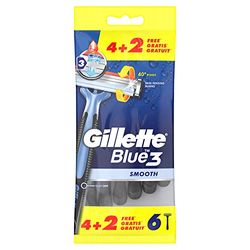 Gillette Blue3 Smooth máquinas descartáveis para homem, três folhas de barbear com cabeça pivotante 40 graus e faixa de lubrificante, 4 unidades