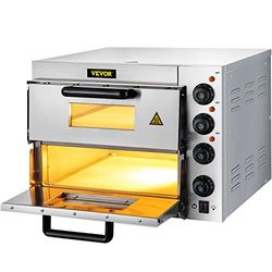 VEVOR Elektrisk Pizzaugn 3000 W Rostfri Stålugn 56x47,5x43 cm Pizzabrödrost 50-350 ℃ Liten Pizzaugn 2 Hyllor för Matlagning av Pizza, Smörgåsar, Pretzels, Bakade Maträtter, Potatis, Bröd, Tårta, Paj