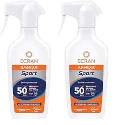 Ecran Sunnique Sport – Leche Protectora Solar SFP 50 en Spray, Protección Alta UVB, UVA, Frescor Instantáneo, Refuerza las Defensas, Muy Resistente al Agua, para Todo Tipo de Pieles - 270 ml