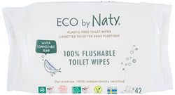 Eco by Naty, Flushable Wet Wipes, 42 (1 Pack) Plant Based Compostable Baby Wet Wipes, 0% Plastic, No Nasty Chemicals