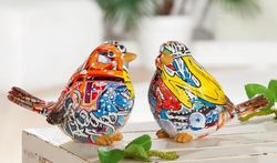 Set van 4 figuren, vogels, graffiti, synthetische hars, meerkleurig, PU 4, 2 gesorteerd, L. 8 cm, W. 14 cm, H. 10 cm