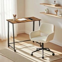 MEUBLE Cosy Juego de Escritorio con Silla de Oficina, Mesa Infantil Plegable y Silla Regulable en Altura para Oficina en casa, Color Beige + marrón