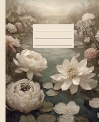 Composition Notebook: Antique Flowers Design | 7 1/2 x 9 3/4 inches | 110 Pages | College Ruled | For Kids, Tweens, Teens, and Adults Paperback