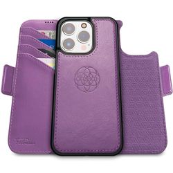Dreem Fibonacci compatibel met iPhone 15 Pro Max portemonnee case / 2-in-1 schokbestendig hoesje en afneembare veganistisch lederen folio, MagSafe compatibel, RFID-bescherming [Paars]