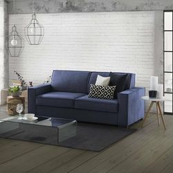 Talamo Italia - Divano fisso 3 posti Alba, Sofà Soggiorno in tessuto, Braccioli slim, 100% Made in Italy, Cm 200x95h90, Blu