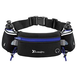 Number-one Loopriem met waterflessen (2 x 175 ml), hydratatieriem waterdichte heuptas, past voor iPhones, verstelbare sportheuptas voor marathon- en hardlopen, wandelen, fietsen, Blauw, 80cm*12cm