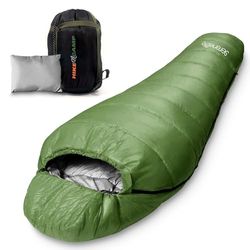 Backpacking Sleeping Bag Camping Gear - Mummy Sleep Bag For Adults/Teens w/Pillow, Bag - Outdoor Lightweight Weather Proof Sleeping Bag - Camping, Hiking Traveling - SereneLife SLSGR5 (Green)