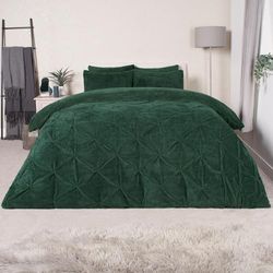OHS Påslakan fleece sängkläder dubbel grön teddy pintuck, fluffiga sängkläder med örngott mjukt varmt jultäcke dubbel termisk sängkläder påslakanset