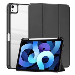 HUEZOE Custodia Compatibile con iPad Air 5 2022/iPad Air 4 2020 e iPad Pro 11 2021/2020/2018, Smart Cover con Guscio Rigido in Acrilico con Portapenne, Funzione Auto Sleep/Wake, Nero