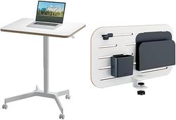 Leitz Ergo, Station de Travail Ergonomique avec Bureau Assis-Debout Mobile à réglage pneumatique et Petit Organisateur brochable, 65360001 + 65480000