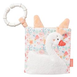 Fehn 062120 - Libro suave con diseño de El lago de los cisnes, libro sensorial de tela con diseño de flores y animales, 8 páginas con chirriador