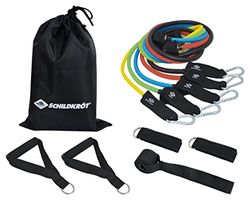 Schildkröt Expander Resistance Tube, 5 motståndsband med fotslingor, handtag och dörrankare, 11 delar expanderset, träningsband för helkroppsträning, inkl. bärväska, 960125