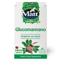 Matt, Glucomannano, Integratore Alimentare Ideale per una Dieta Ipocalorica, Aumenta il Senso di Sazietà, Senza Glutine, Confezione da 30 Compresse, 30g