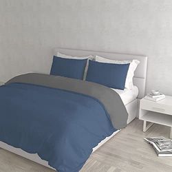 Juego de Funda nórdica 100% algodón Natural Color, Fabricado en Italia, Juego de Funda nórdica de 250 x 200 cm con Doble Solapa y Fundas de Almohada, matrimonial, Avio/Gris Oscuro