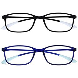 OPULIZE Ice 2 Pacco Super Leggero Occhiali Da Lettura Nero Blu Scuro Donna Uomo RR61-13 +2,50
