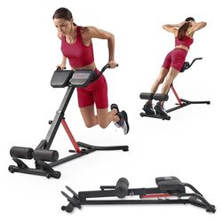 Sunny Health & Fitness Hyperextension romersk stolbänk med justerbar lutning för höjd och rygg, glute, hamstring och magträning Fällbar Sit Up Gym Bänk för hemmet, svart - SF-BH620062